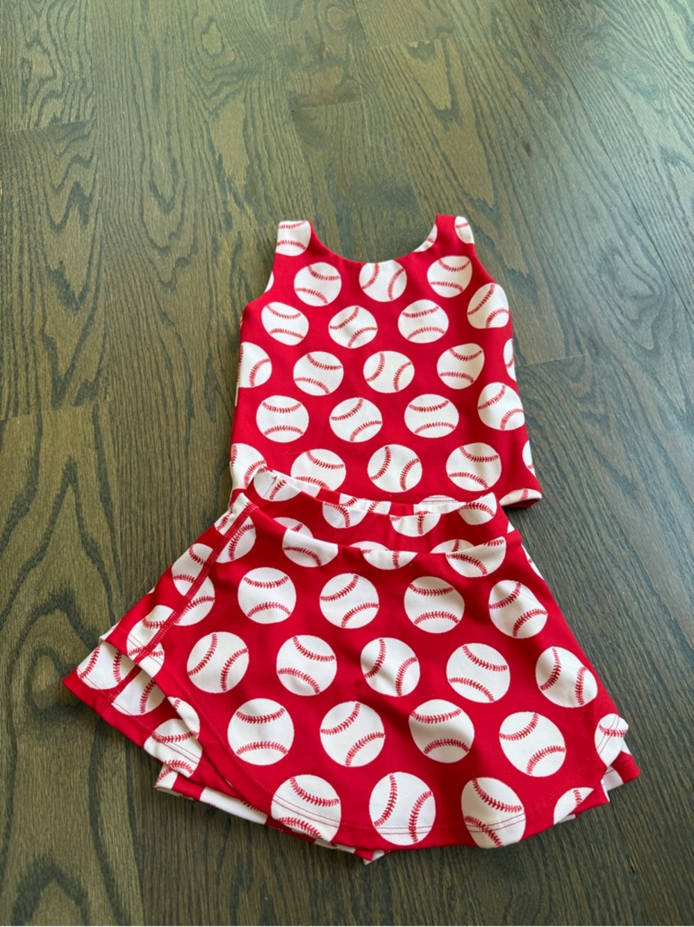 Sweet Honey Red Baseball Print Tank + Skirt Set